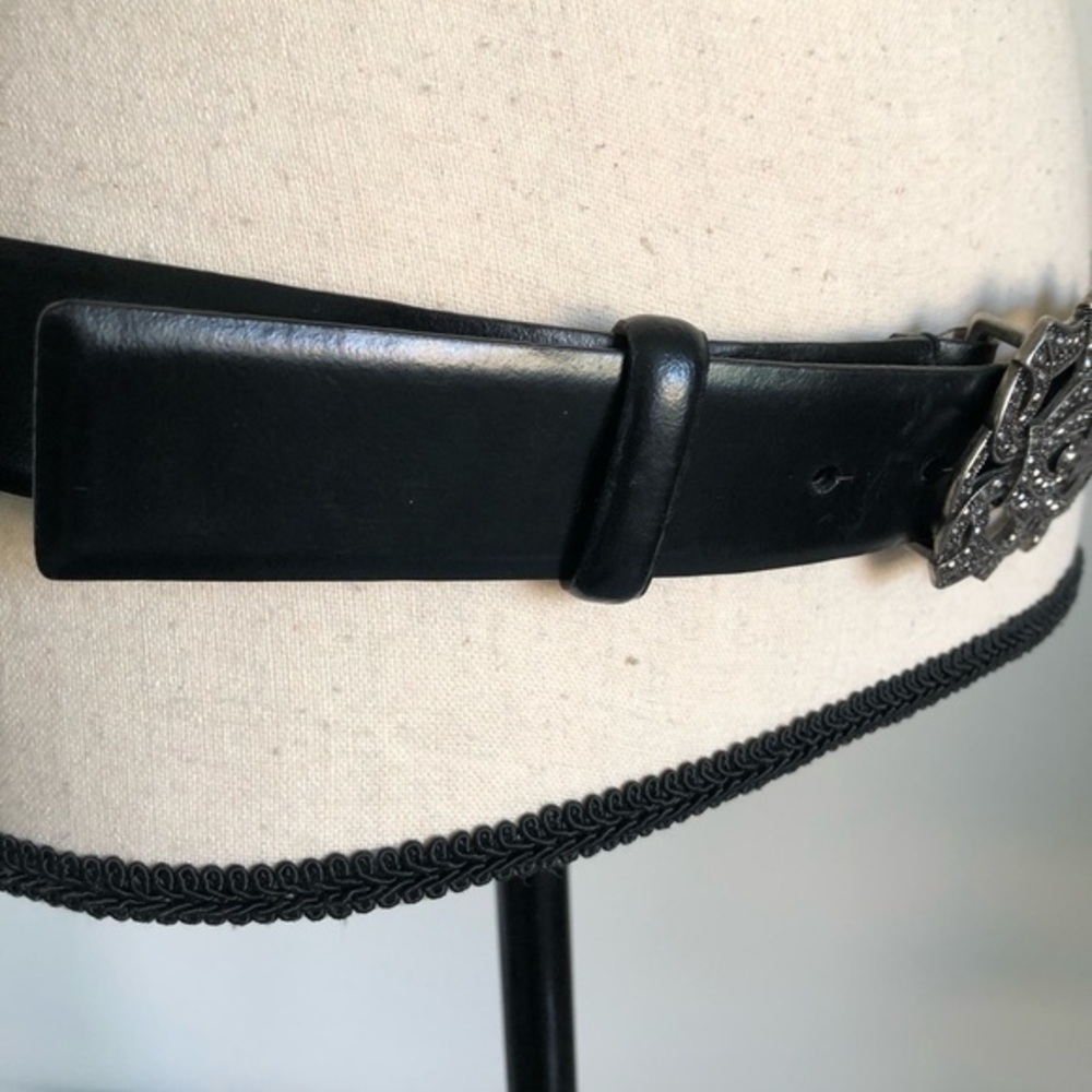 Vintage 80'S  Western Genuine Black Leather Belt - Picture 3 of 7
